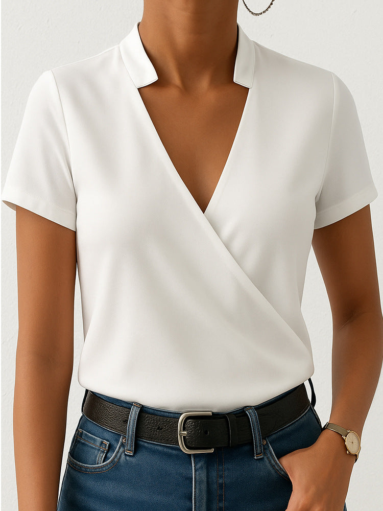 Damen Elegantes Wickeloberteil mit modischem Stehkragen R&B