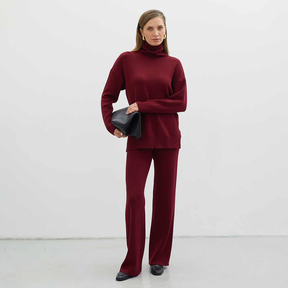 Damen Modisches Strickensemble mit hohem Kragen und weitem Schnitt R&B