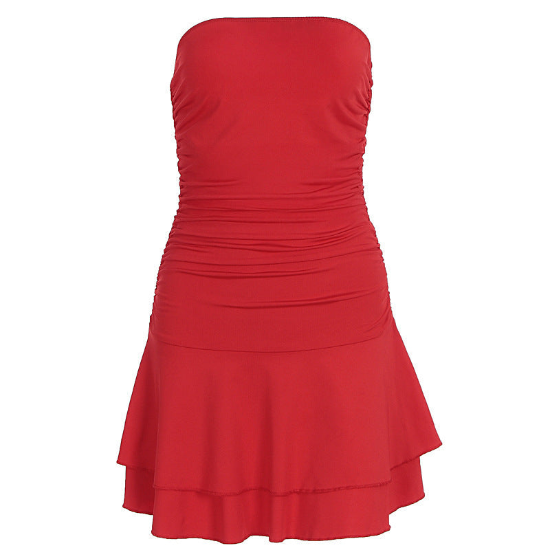 Damen figurbetontes Neckholderkleid mit steigendem Saum R&B
