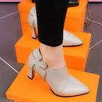 Damen elegante Absatzstiefel mit modischem Krokodil-Leder-Look und stilvollem Schnitt R&B
