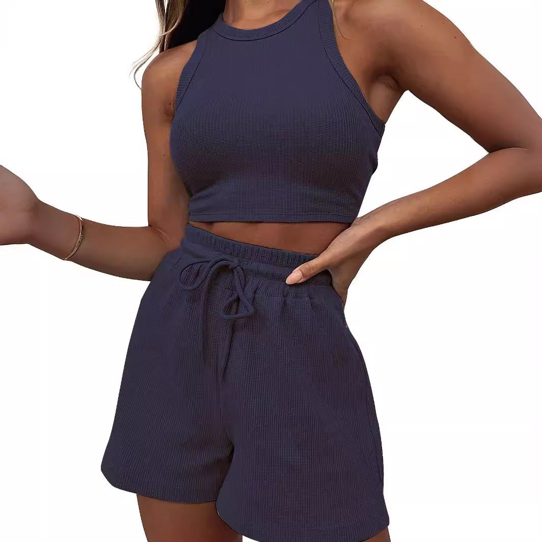 Damen Sportliches Set aus ärmellosem Oberteil und kurzen Hosen R&B