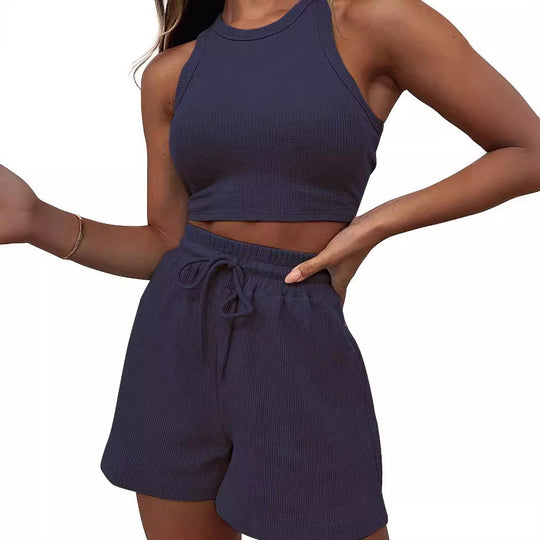 Damen Sportliches Set aus ärmellosem Oberteil und kurzen Hosen R&B