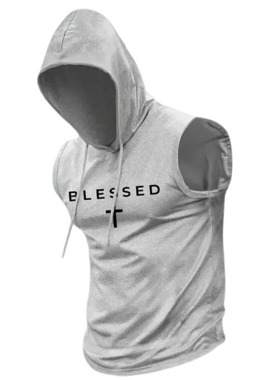 Herren nan ärmelloses Kapuzen-Sweatshirt mit Slogandruck und athletischer Passform R&B