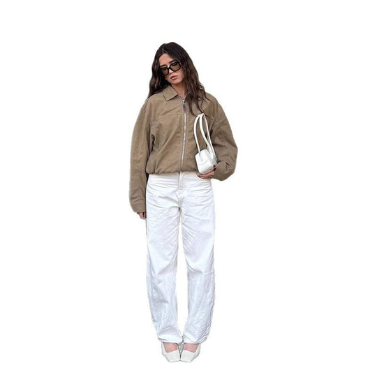 Damen lässige Wildlederjacke im Oversized-Schnitt R&B