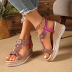 Damen Wedge-Sandalen mit glamourösem Schmuckdesign und komfortabler Sohle R&B
