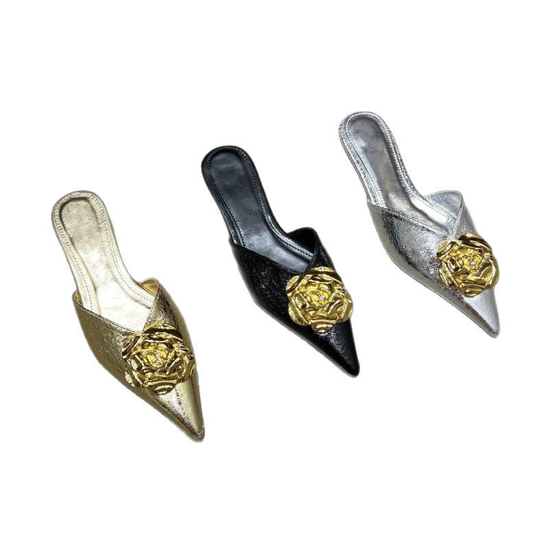 Damen elegante Mules mit Blumendekor R&B