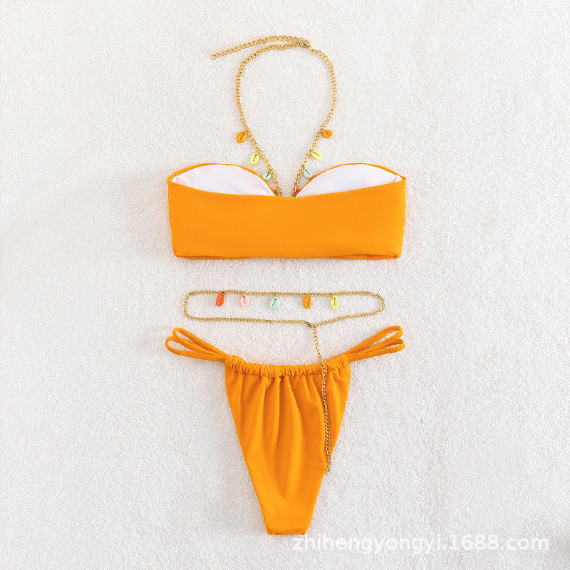 Damen Bandeau-Bikini mit buntem Kettenzier-Design R&B
