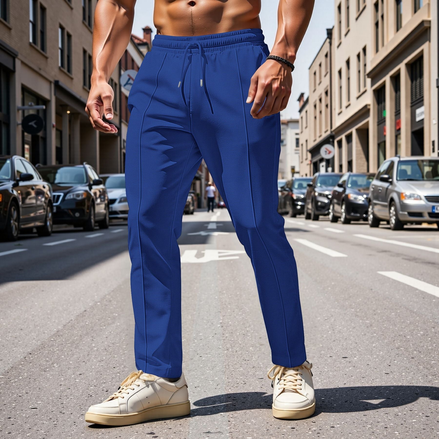 Herren elegante Freizeithose mit elastischem Bund und seitlichen Taschen R&B