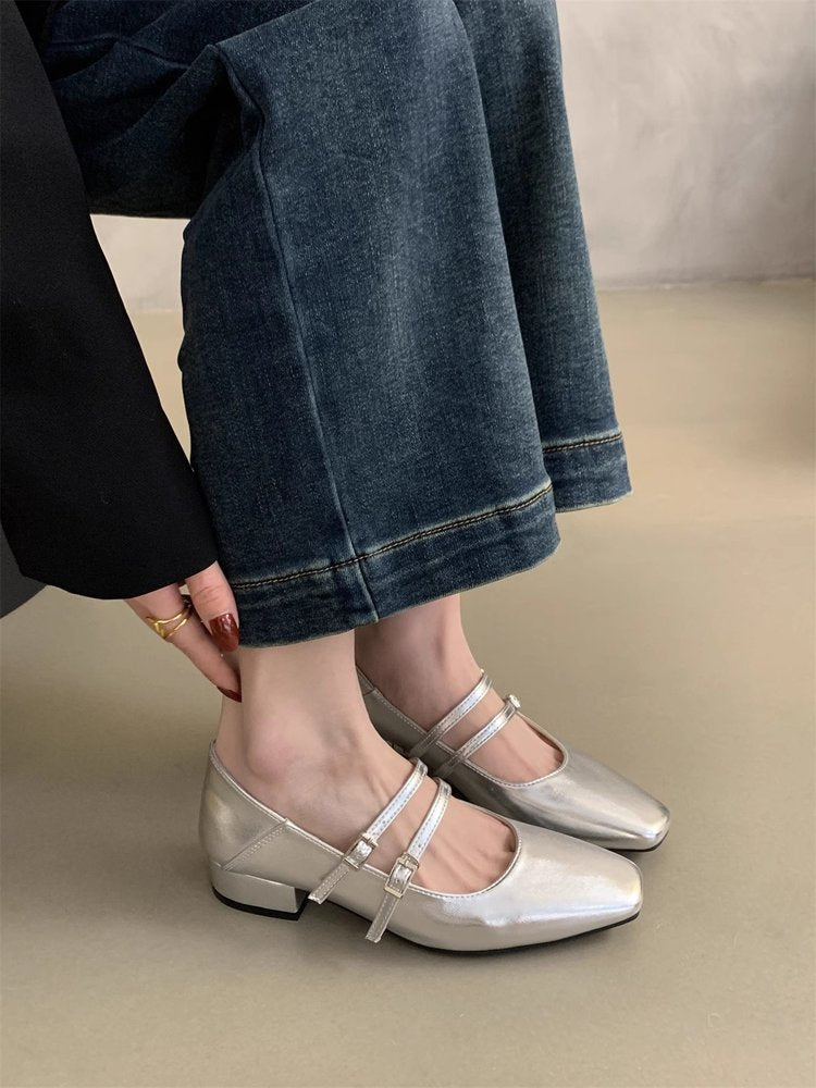 Damen elegante Mary Jane Ballerinas mit modischem Doppelriemen und komfortablem Fußbett R&B