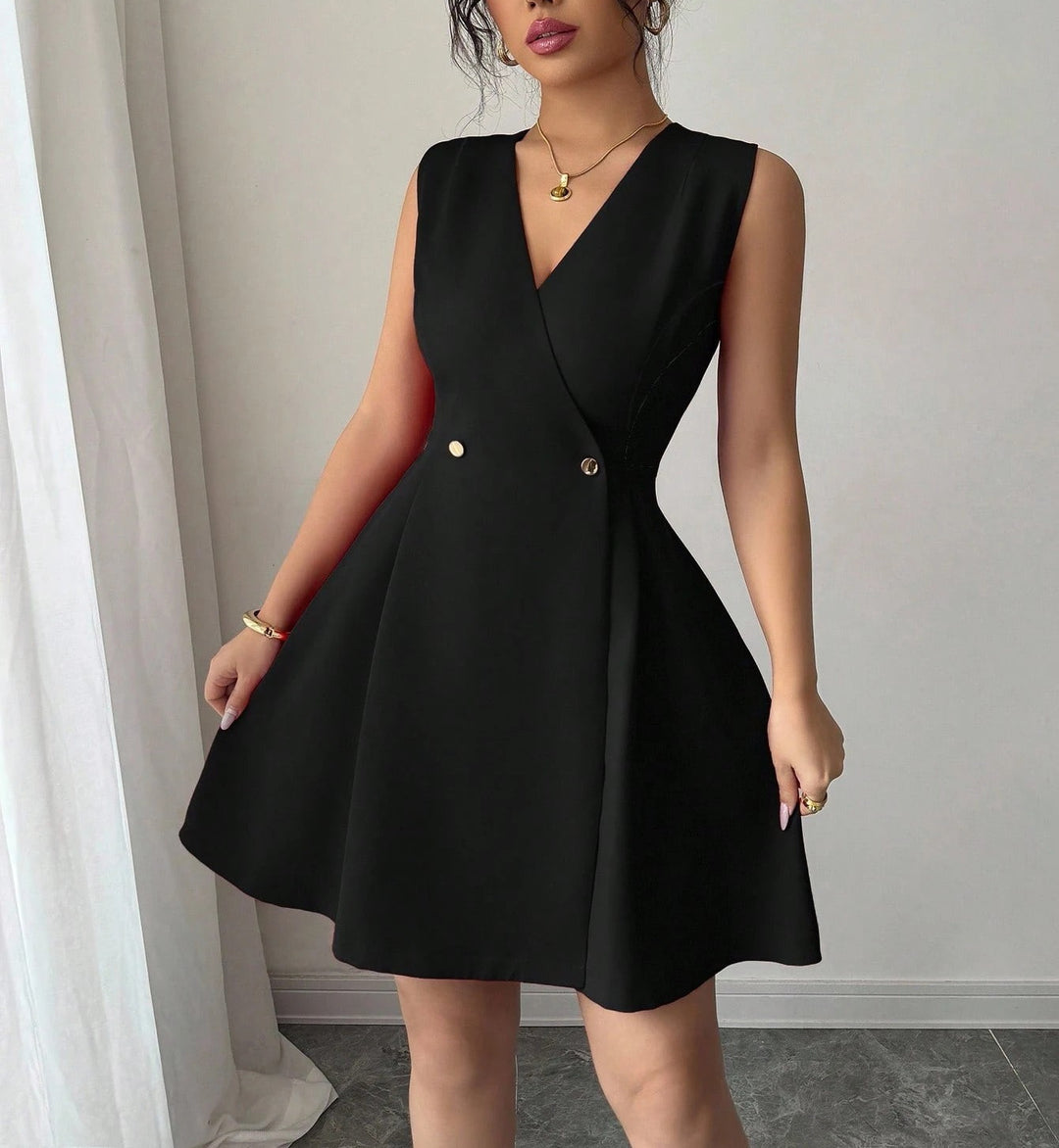 Damen Wickelkleid mit eleganter Silhouette und Knopfdetails R&B