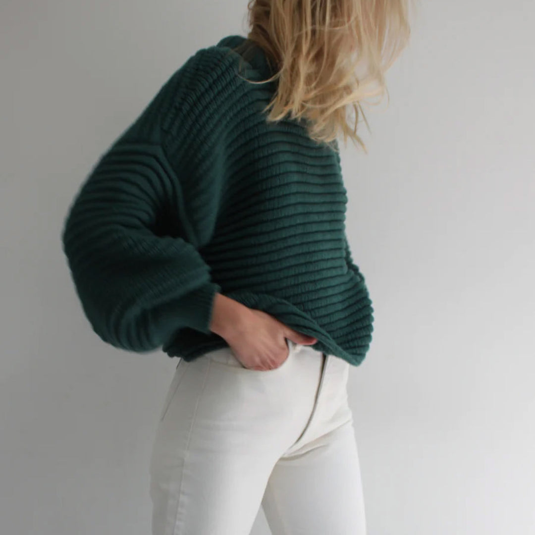 Damen lässiger Strickpullover mit Rollkragen und Rippstruktur R&B