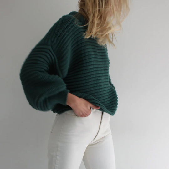 Damen lässiger Strickpullover mit Rollkragen und Rippstruktur R&B