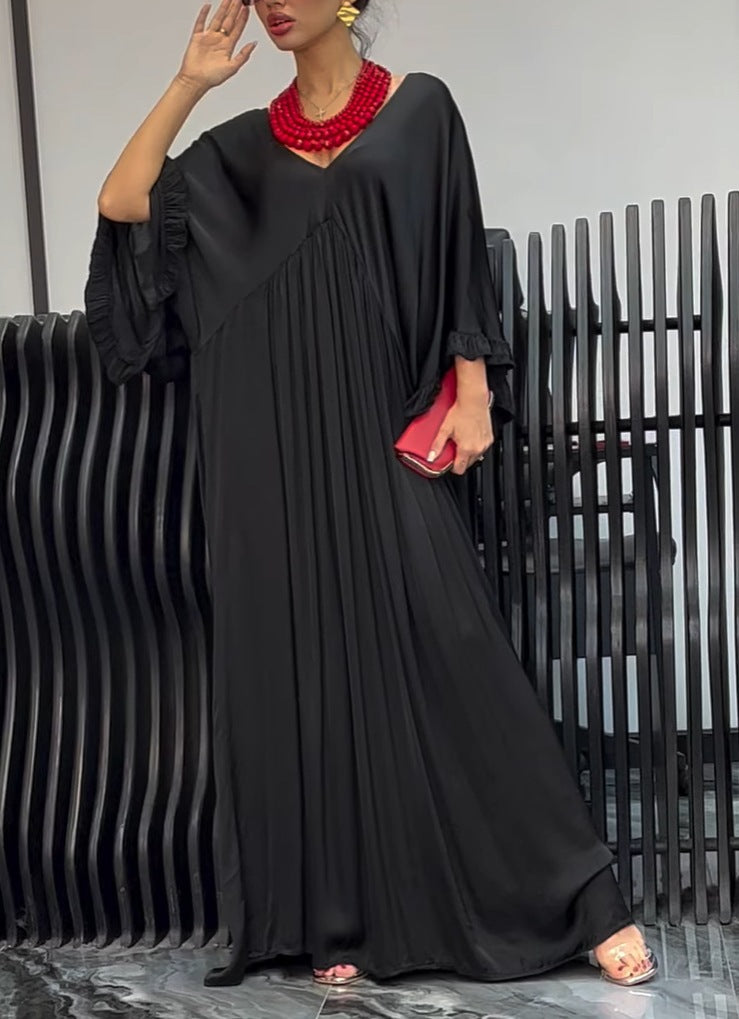 Damen Maxi-Kleid mit weit geschnittenem Design und elegantem V-Ausschnitt R&B