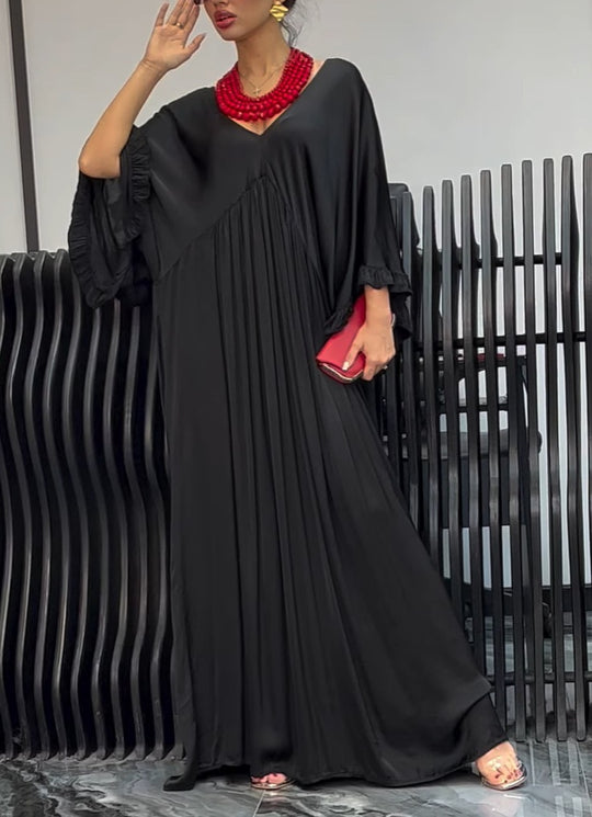 Damen Maxi-Kleid mit weit geschnittenem Design und elegantem V-Ausschnitt R&B