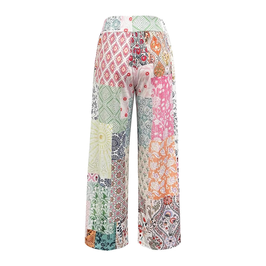 Damen Komfortable weite Stoffhose mit buntem Patchwork-Muster R&B