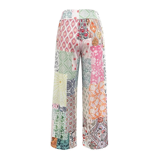 Damen Komfortable weite Stoffhose mit buntem Patchwork-Muster R&B