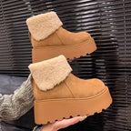 Damen Flauschige Plateau-Stiefel mit weichem Kunstfellkragen R&B