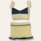 Damen gehäkeltes Crop-Top und Minirock-Set mit Schnürdetails R&B