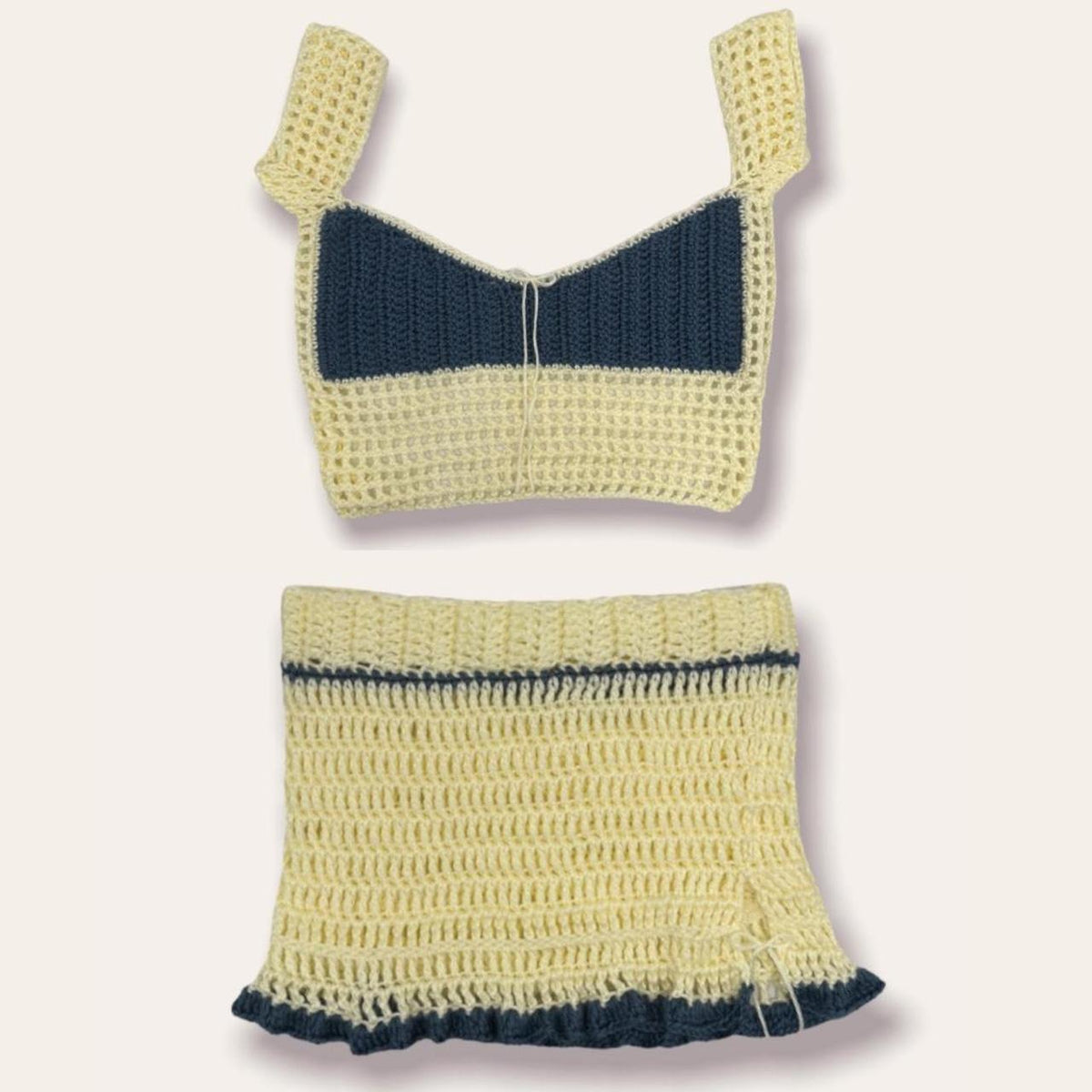 Damen gehäkeltes Crop-Top und Minirock-Set mit Schnürdetails R&B