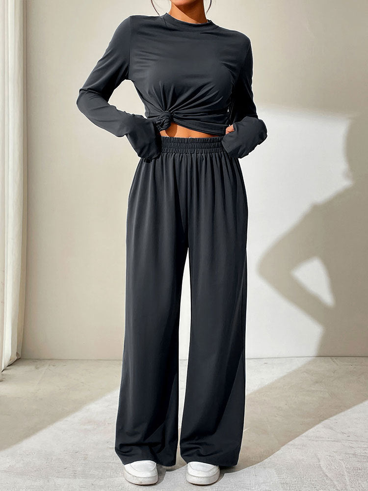 Damen lässiges Freizeit-Set mit hautsympathischem Material und modischem Knotendetail R&B