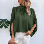 Damen Chiffon-Tunika mit Stehkragen und weit geschnittenen Ärmeln R&B