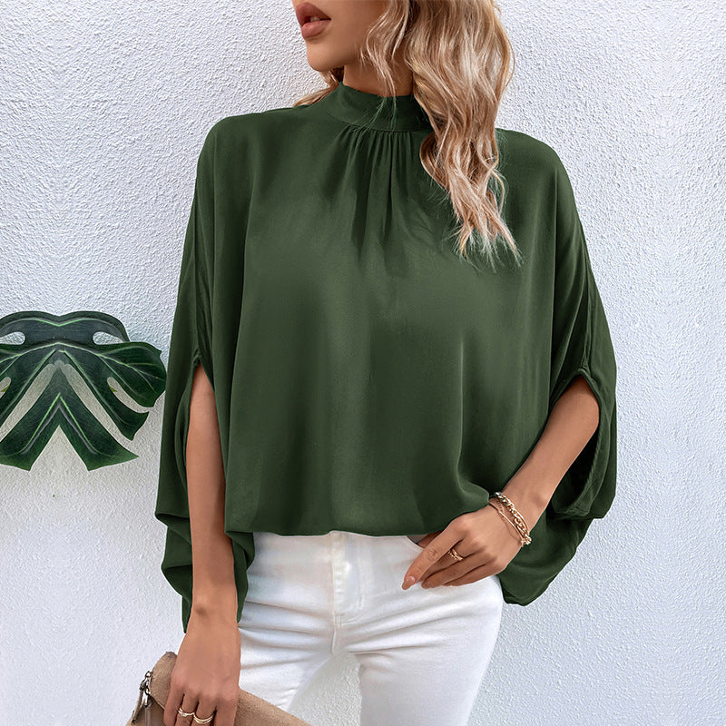 Damen Chiffon-Tunika mit Stehkragen und weit geschnittenen Ärmeln R&B