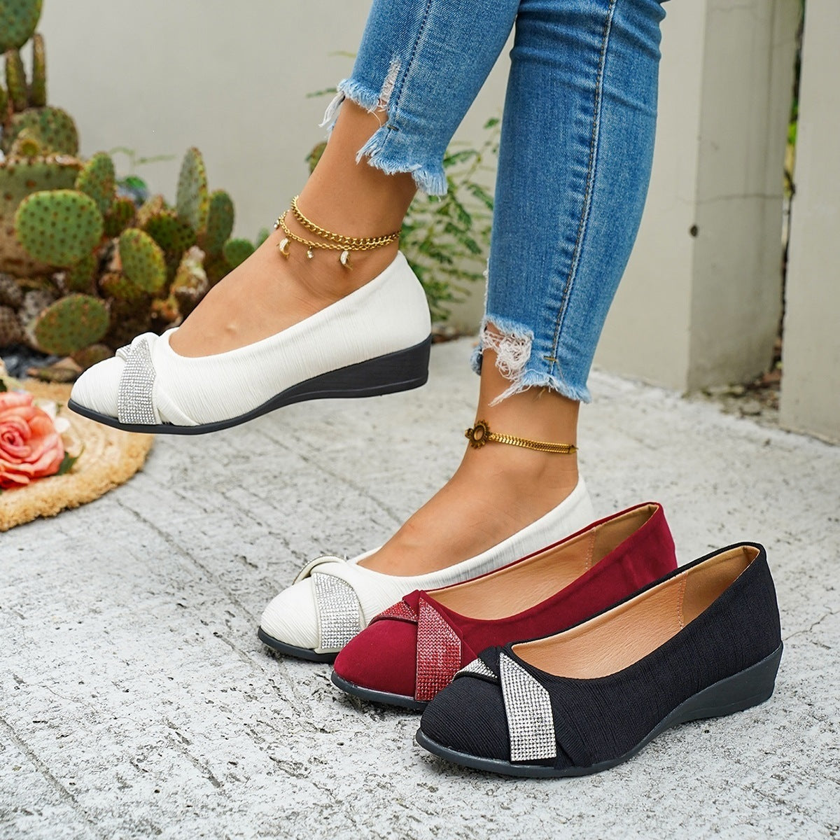 Damen Elegante Ballerinas mit funkelndem Schmuckdetail R&B