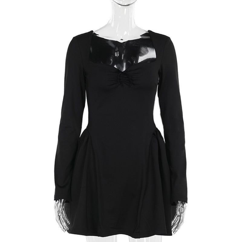Damen knielanges Minikleid mit Puffärmeln und herzförmigem Ausschnitt R&B