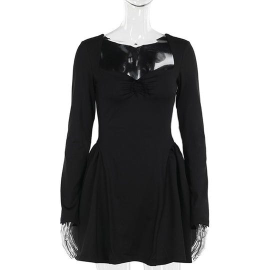Damen knielanges Minikleid mit Puffärmeln und herzförmigem Ausschnitt R&B