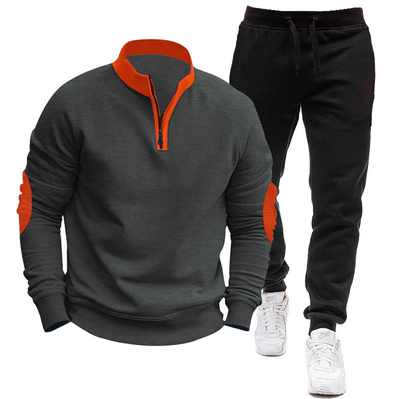 Herren Sportliches Hoodie- und Jogginganzug-Set mit kontrastierenden Ärmelakzenten R&B