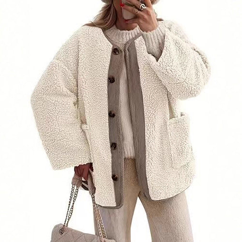 Damen Kuschelige Teddyjacke mit Knopfverschluss und weiter Schnitt R&B