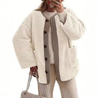 Damen Kuschelige Teddyjacke mit Knopfverschluss und weiter Schnitt R&B