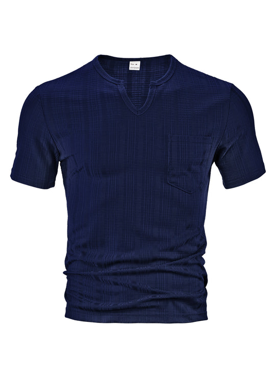 Herren Kurzarm T-Shirt mit V-Ausschnitt und Brusttasche R&B