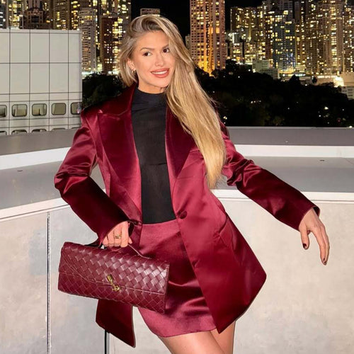 Damen eleganter Satin Blazer mit passendem Minirock R&B