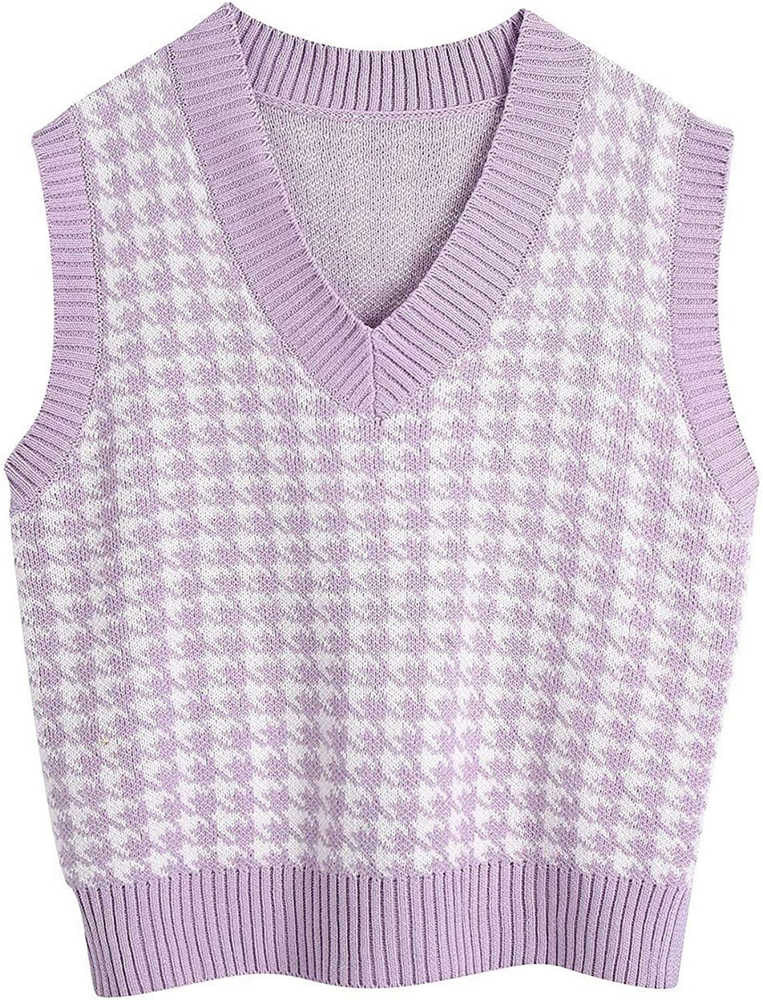 Damen ärmellose Strickweste mit modernem Hahnentrittmuster R&B