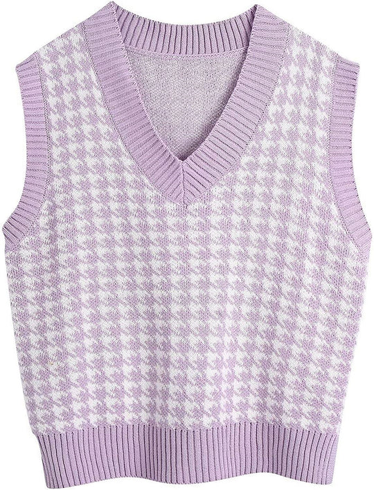 Damen ärmellose Strickweste mit modernem Hahnentrittmuster R&B