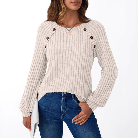 Damen Pullover mit dekorativen Knöpfen und strukturiertem Rippdesign R&B