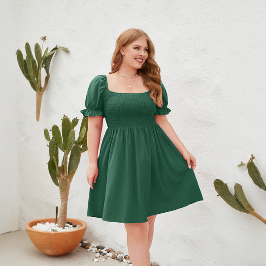 Damen Leichtes Sommerkleid mit schulterfreier Passform und voluminösen Puffärmeln R&B