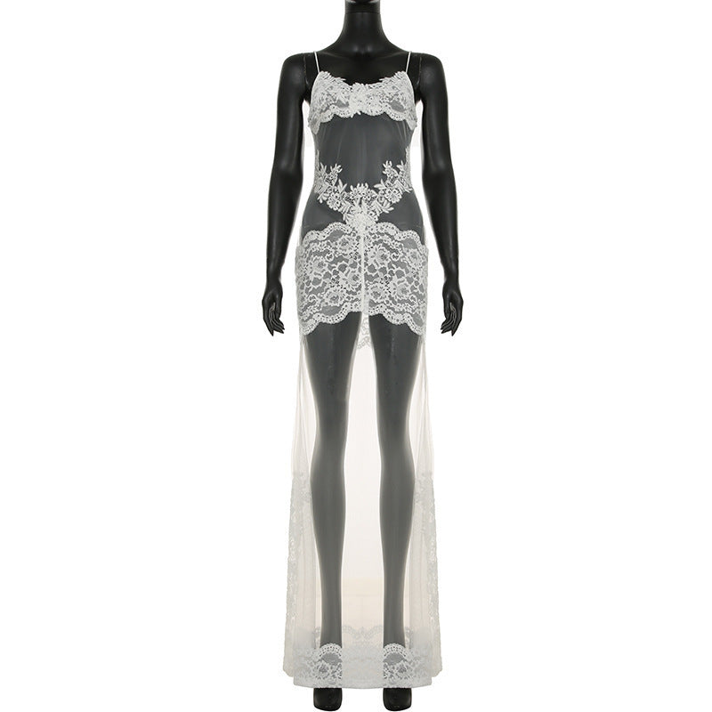 Damen Elegantes transparentes Spitzen-Nachtkleid mit verführerischen Akzenten R&B