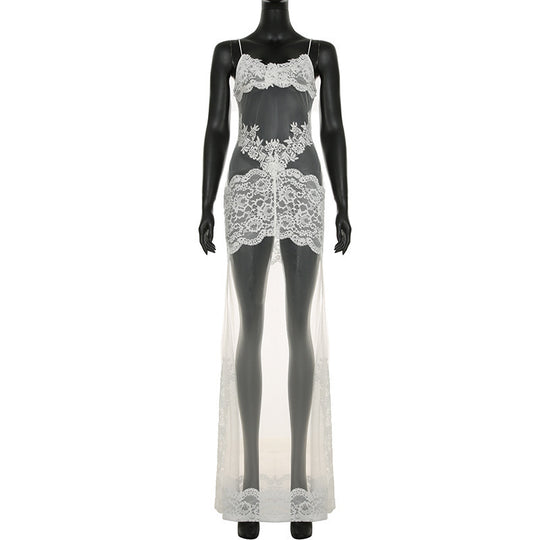Damen Elegantes transparentes Spitzen-Nachtkleid mit verführerischen Akzenten R&B