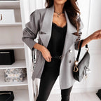 Damen eleganter Oversize-Blazer mit Taschen und Knopfdetails R&B