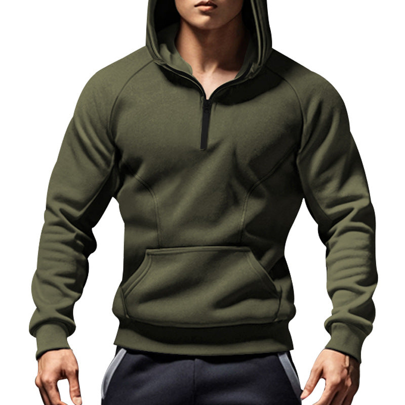 Herren sportlicher Kapuzenpullover mit halbem Reißverschluss und praktischen Taschen R&B