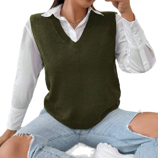 Damen Strickweste mit V-Ausschnitt und feinem Rippstrickmuster R&B