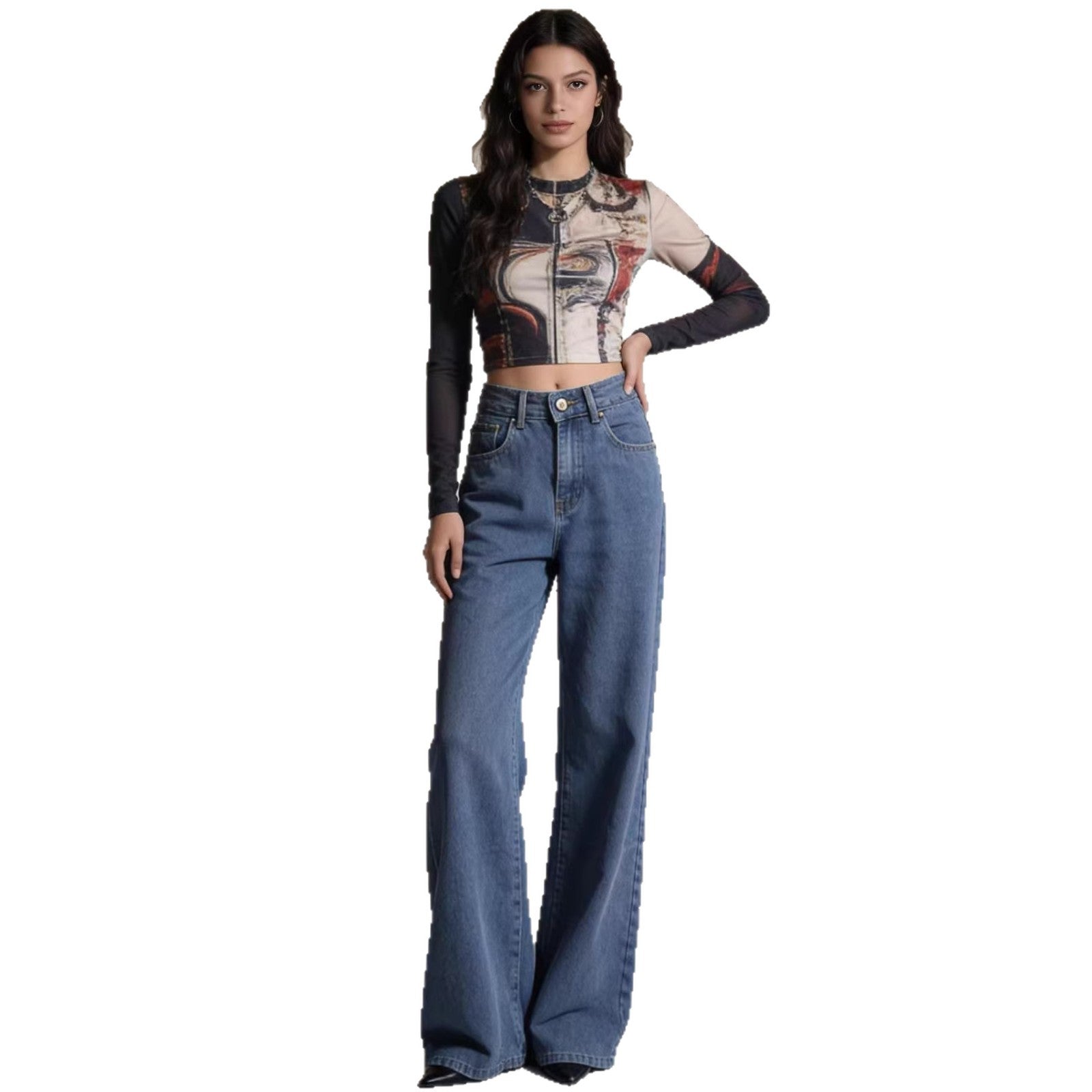 Damen Weite High-Waist Jeans im lässigen Denim-Look