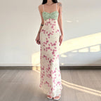 Damen Maxikleid mit floralem Spitzenoberteil und zarten Spaghettiträgern R&B