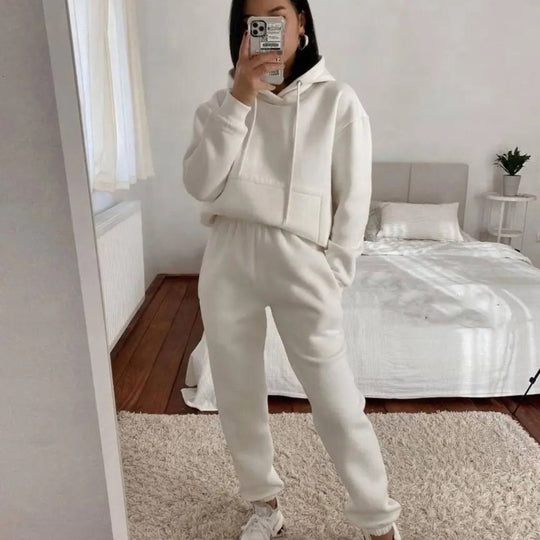 Damen Komfortabler Fleece Hoodie und Jogginghose Set R&B