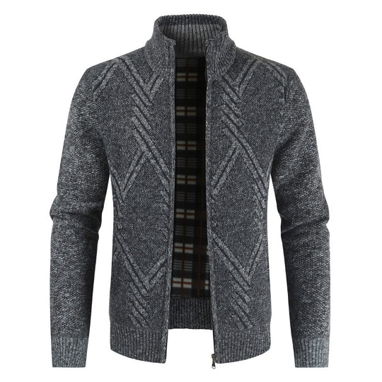 Herren Strickjacke mit hochgeschlossenem Reißverschluss und modernem Muster R&B