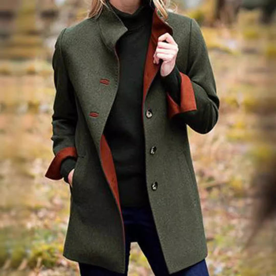 Damen eleganter Wool-Mantel mit hochwertiger Verarbeitung und Taschen R&B
