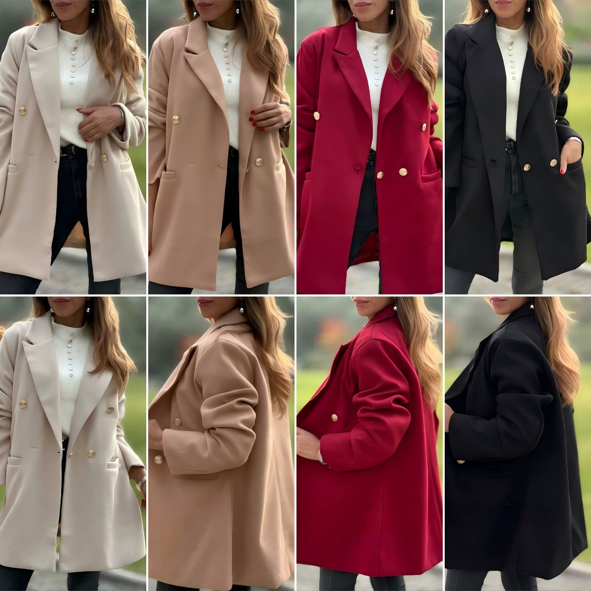 Damen Eleganter Langblazer mit herausragenden Knöpfen R&B