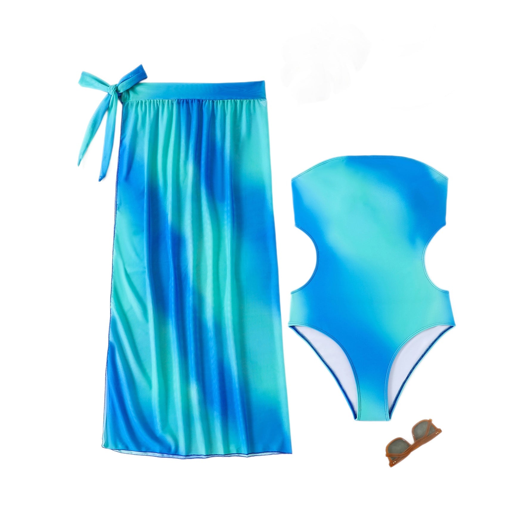 Damen asymmetrisches Strandkleid mit passendem Badeanzug R&B
